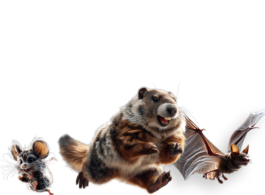 Image of groundhog, bats and mouse